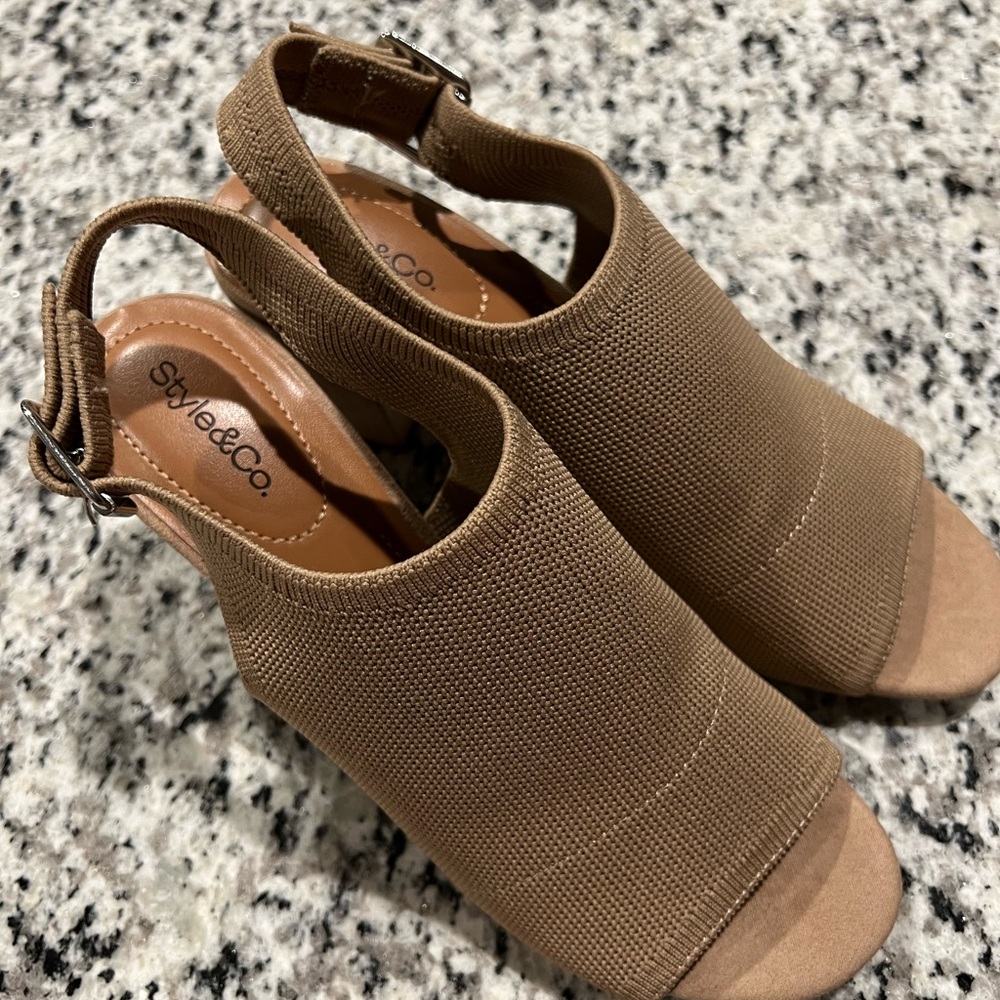 Style & Co. Women's Brown Peep-Toe Heels